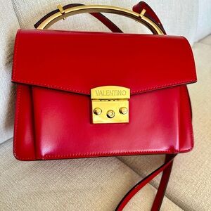 100% Authentic Red Mario Valentino Bella Soave Leather Crossbody Bag